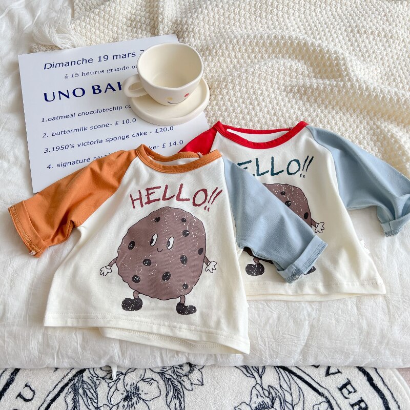 HoneyCherry Infant Cozy Pullover Print Simple Colorblock Long Sleeve T-Shirt baby girl t shirt