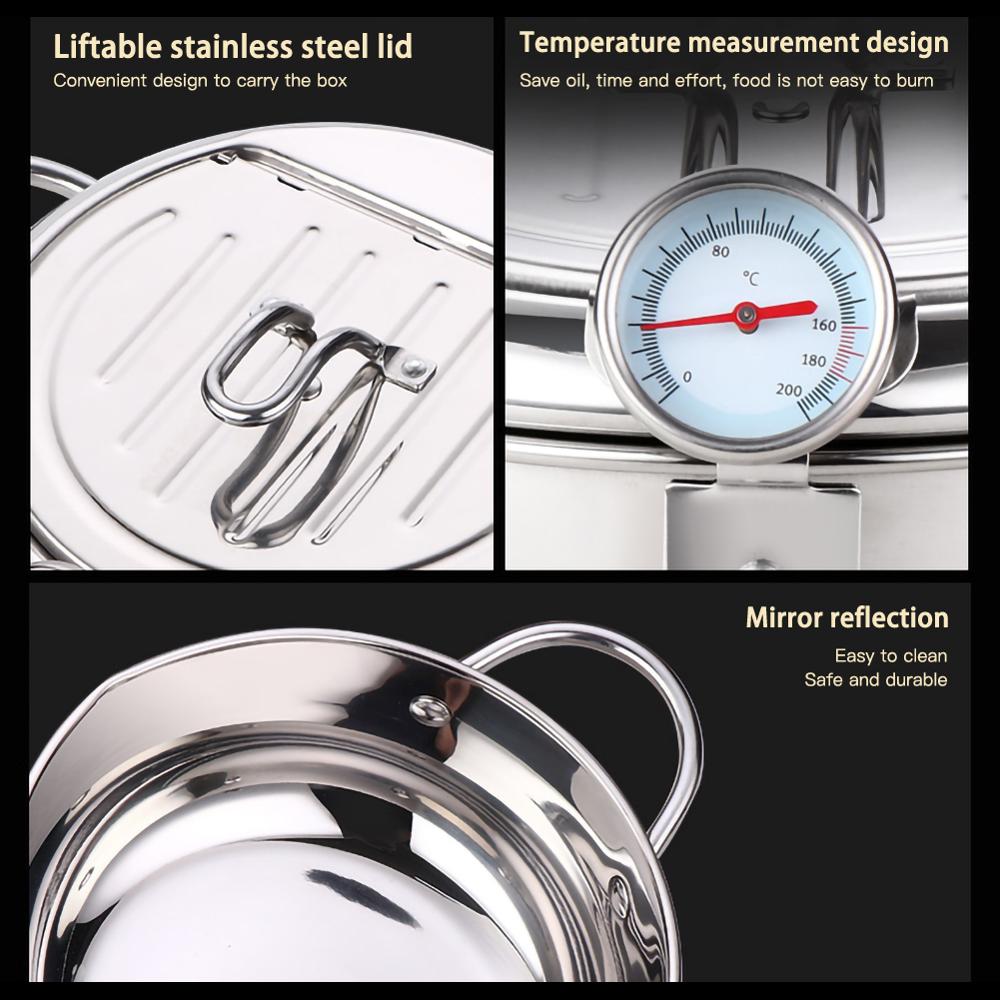 20cm Temperature Controllable Japanese Style Household Tempura Fryer Mini Stainless Steel Fryer Induction Cooker