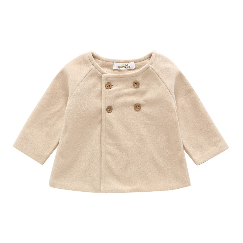 Autunno della molla Del Bambino Del Bambino Delle Ragazze Dei Bambini Acrilico Manica Lunga Tuta Sportiva Casual di Colore Solido Doppio Petto Cappotti di Alta Qualità: Beige / 3T