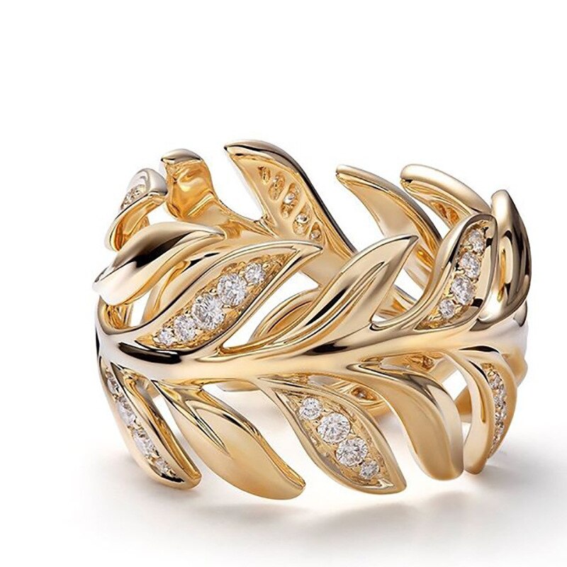 Niedliche Weibliche Weiß Kristall Stein Ring Charme Gold Farbe Große Hochzeit Ringe Für Frauen modisch Braut Blatt Zirkon Engagement Ring