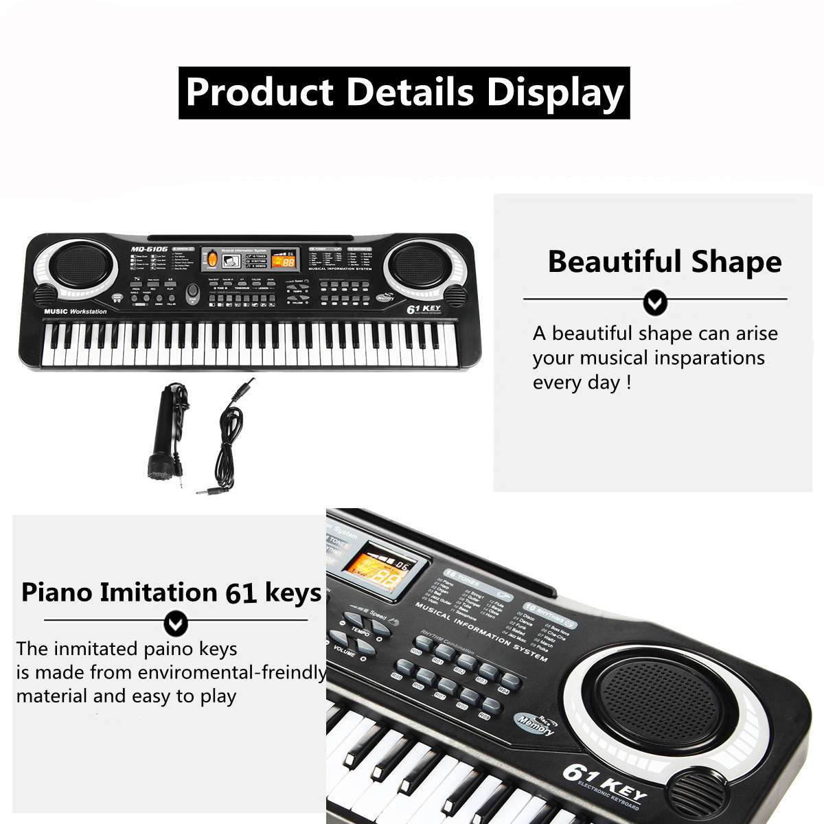 61-Key Digital Electric Piano Keyboard Portable Multi-Functional Keyboard with Microphone Music Keyboard Electric Keyboard