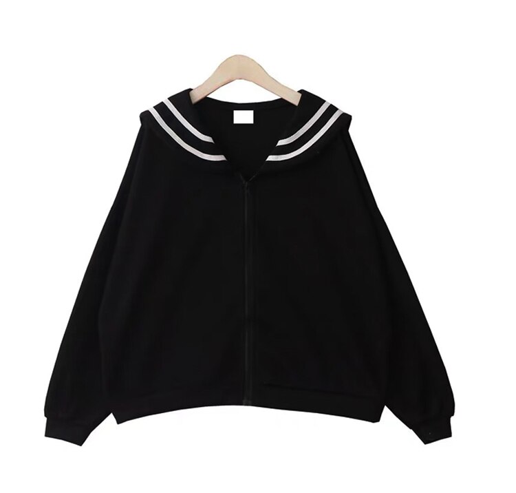 Japanese Preppy Style Autumn Women Jacket Mori Girl Kawaii Cotton Sailor collar Loose Long Sleeve Casual Coat Female Outerwear