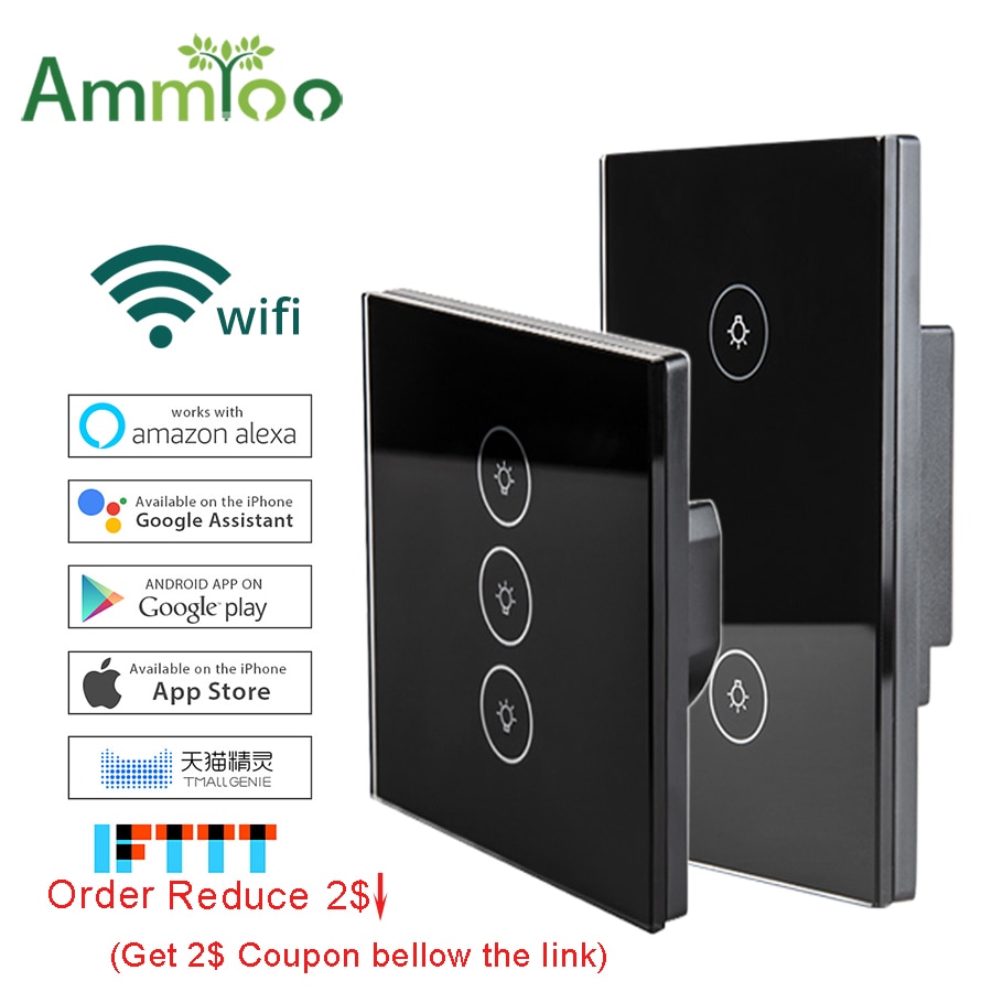 Tuya smart wifi switch smart life app alexa google home remote smart home wall touch switch eu  us 1 2 3 gang væg lys switch