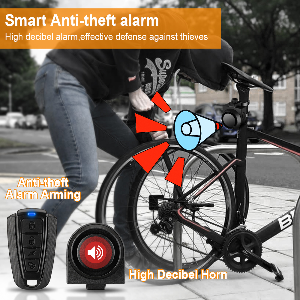 Awapow Wireless Bicycle Vibration Alarm USB Charging Motorcycle Bike Alarm Remote Control Anti-theft Bike Detector Alarm System