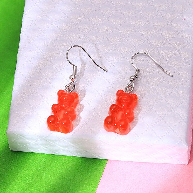 Pendientes de oso de goma minimalistas para mujer, ganchos para las orejas, de joyería, 1 par