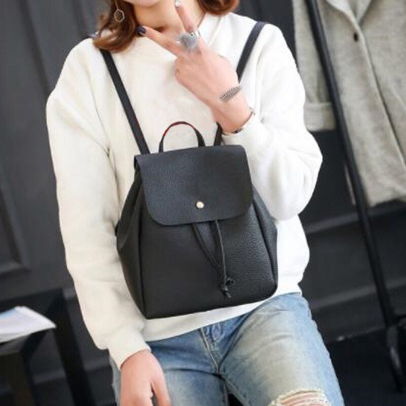 Mode Vrouwen Rugzak Vintage Pure Kleur Lederen Schooltas Rugzak Satchel Rugzak Vrouwen Schoudertas Bolsa