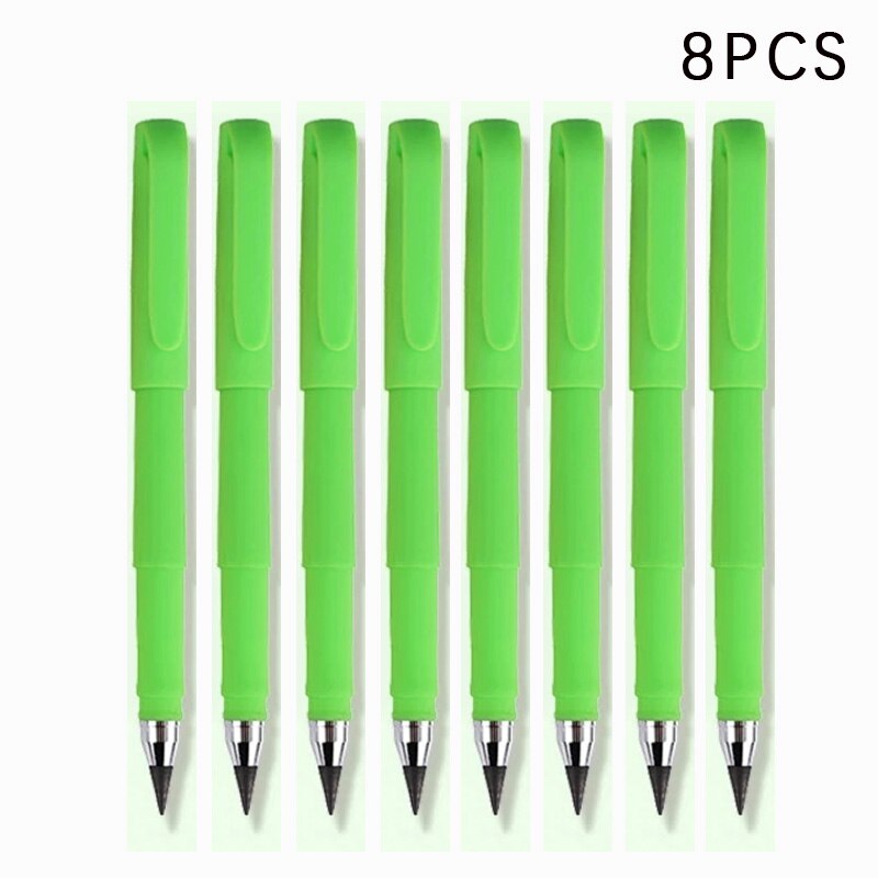 8Pcs Eeuwige Pen Onbeperkt Schrijven Potlood Geen Inkt Pen Uitwisbare Voor Kinderen Tekening School Kantoor Kawaii Briefpapier: 8pcs green