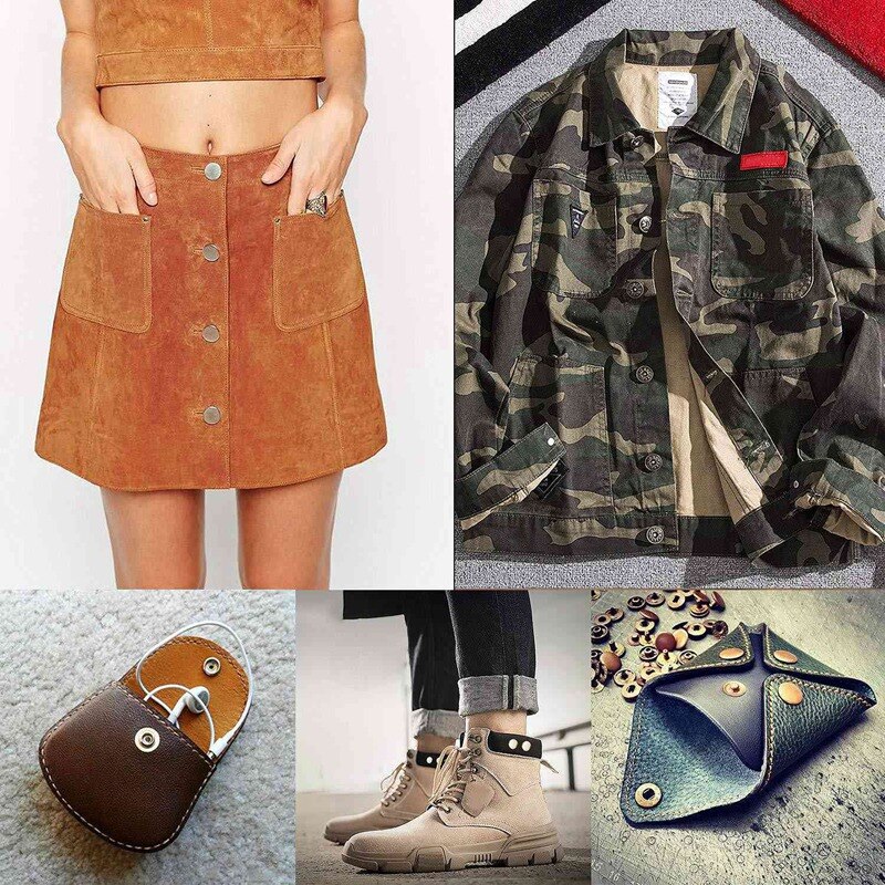 120Pcs Snap Fasteners Kit + 20Pcs Double Cap Rivet Buttons + 6Pcs Fixing Tools DIY Handcraft Tool for Leather,Clothes,Wallet Etc