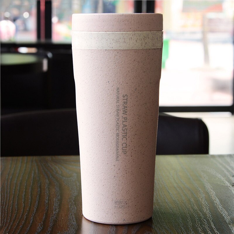 Vattenkoppar dubbla lager kaffe te 300ml plast studentkopp tekoppar vetehalm hälsosam tätad mot läckor: Nordisk rosa