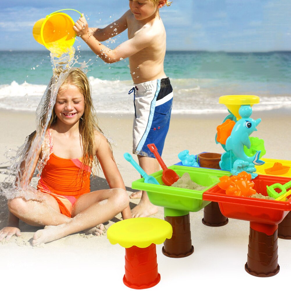 Draagbare Kids Outdoor Zomer Strand Zand Graven Tool Water Spelen Plastic Tafel Speelgoed Kit