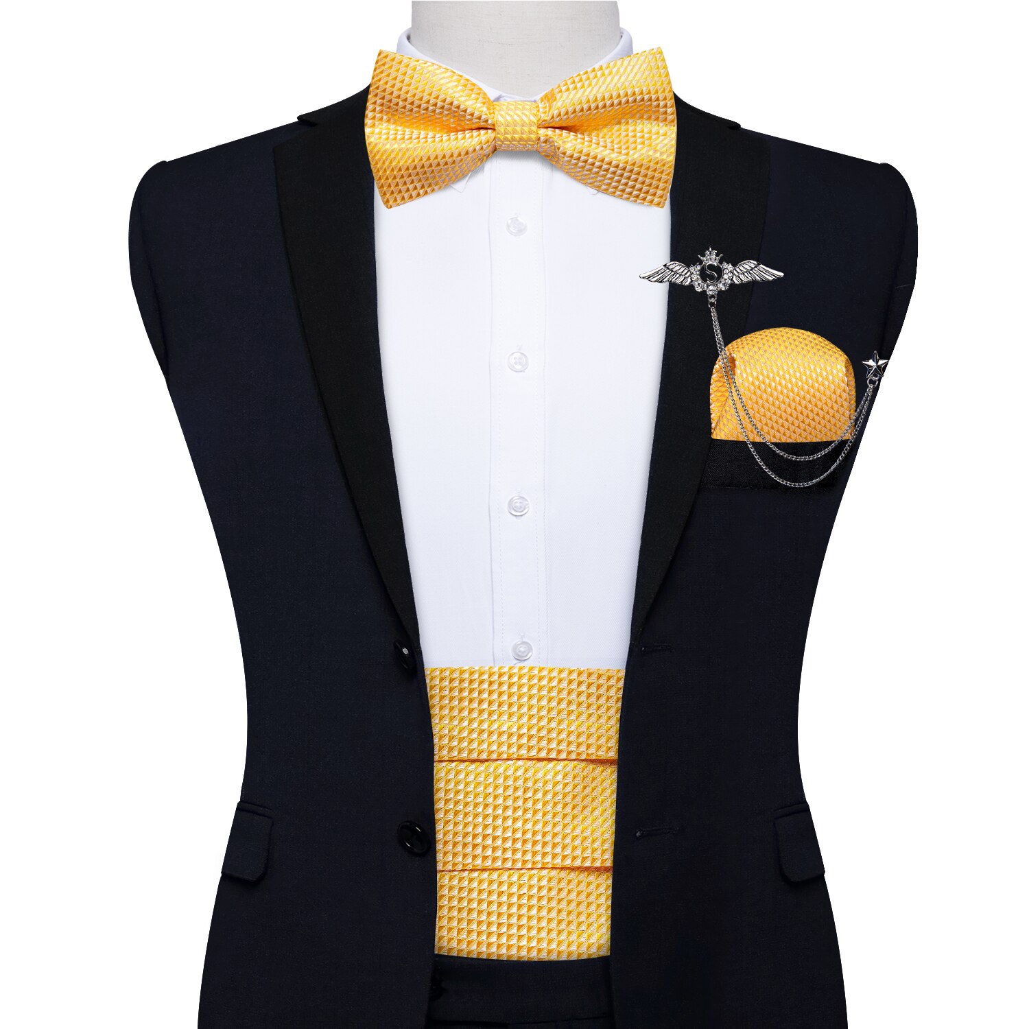 Prämie die Seide Männer Kummerbund Vor-gebunden Fliege Manschettenknöpfe Tasche Platz einstellen Schwarz Einstellbare Hochzeit Rauchen gürtel: YF-3005-0016