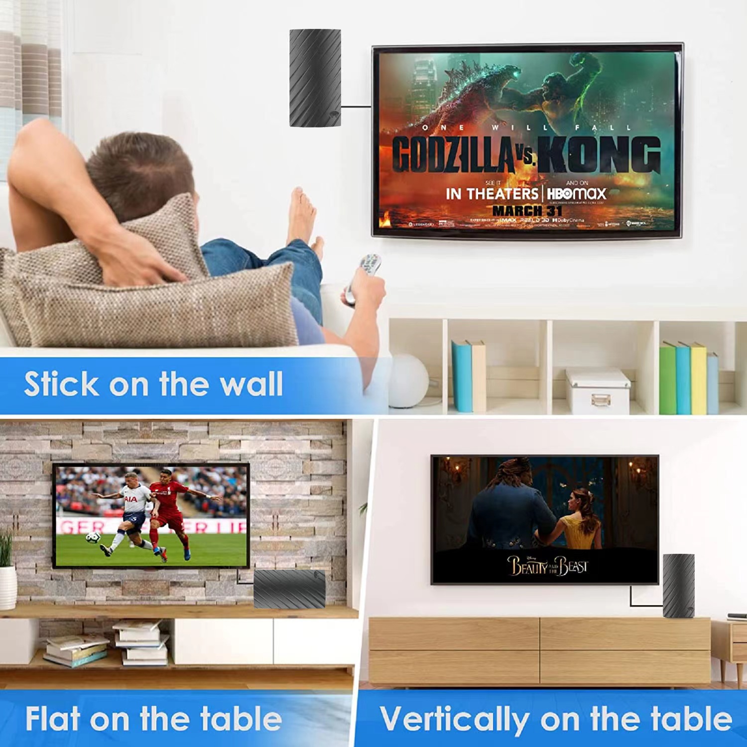 Antenne de télévision numérique HDTV à gain élevé, amplificateur amélioré du signal, haute définition, intérieur, sans connexion réseau, 25DBI, 4K