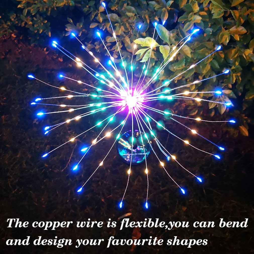 Solar Boden Stecker Feuerwerk Licht Led Kupfer Draht Licht Löwenzahn Lichterketten Garten Rasen Lichter Weihnachten Dekoration Lichter