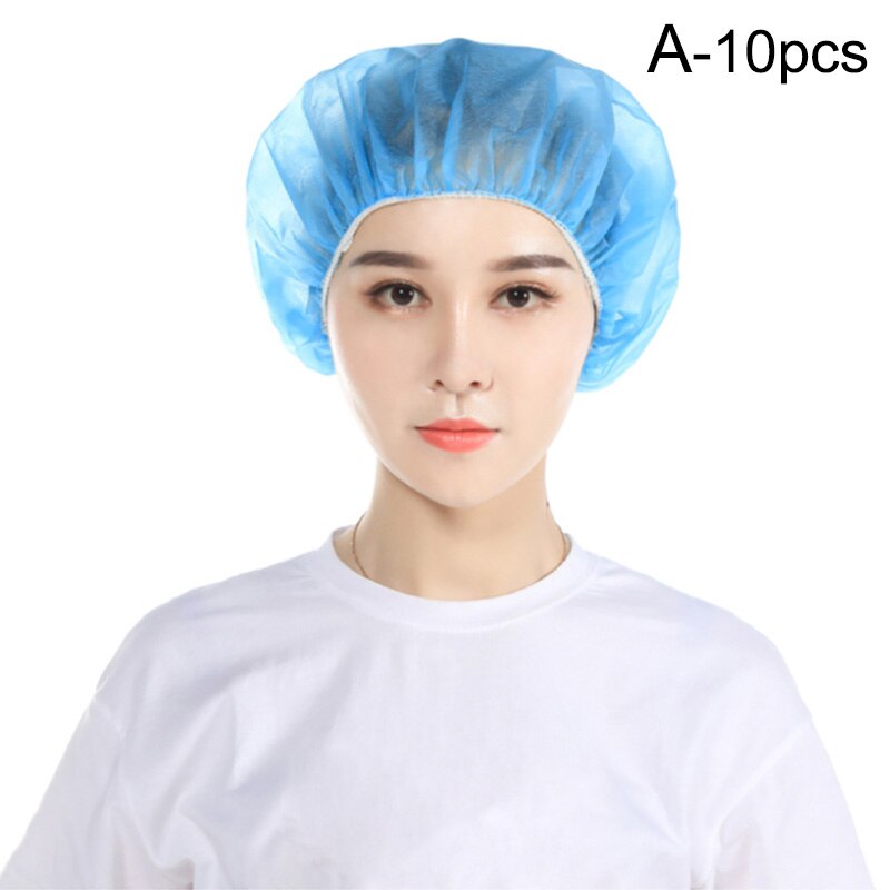 Gorro de ducha desechable no tejido, elástico, impermeable, de plástico transparente, para el pelo, productos de baño para el hogar, 10 Uds.: blue