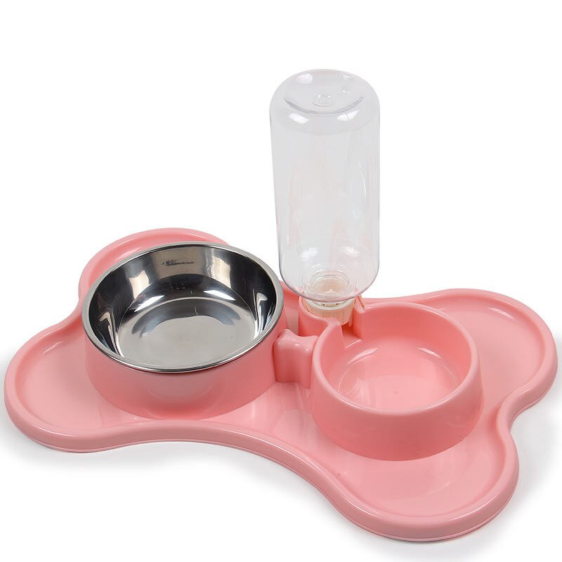 Cuencos antideslizantes de acero inoxidable para mascota, botella de agua para perro, cachorro, gato, bebida, comida para perro, cuenco doble, alimentador para gato, suministros: pink