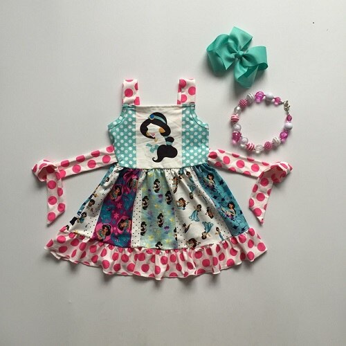 baby girls clothes children summer dress girls boutique twirl dress with accessories: Sky Blue / 6