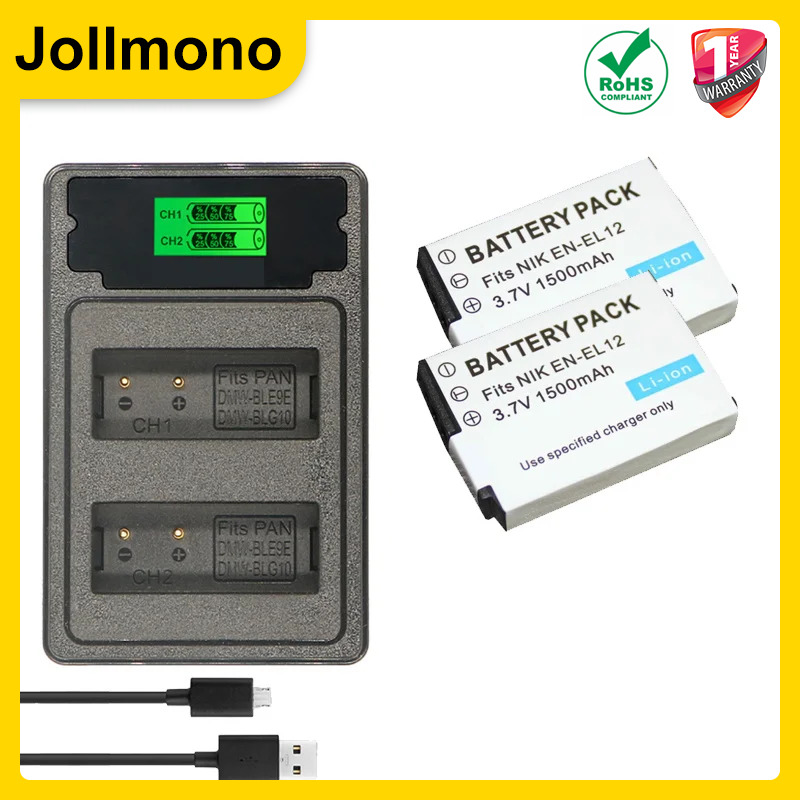EN-EL12 ENEL12 1500mAh Battery and LED USB Charger for Nikon Coolpix A1000 B600 W300 A900 AW100 AW110 AW120 AW130 S6300 S8100