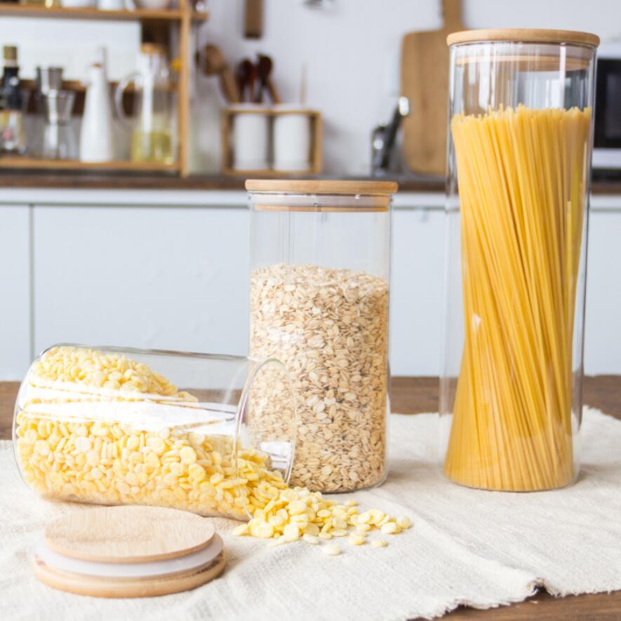 Lufttæt glas opbevaringsglas med bambus låg opbevaring pasta blomst te krydderier snack forseglet glasbeholder krukker til køkken