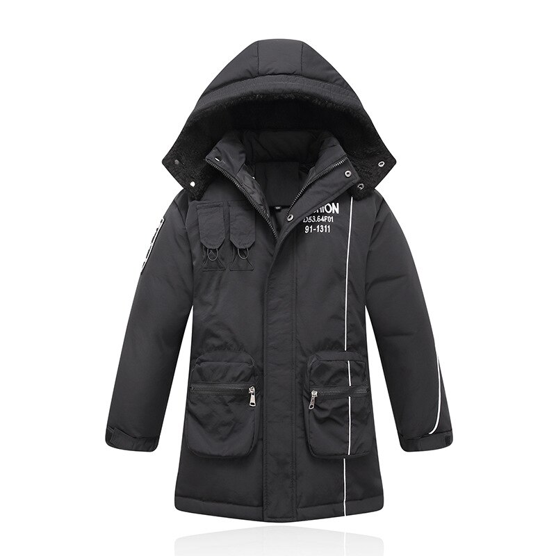 Traje de neve para crianças, jaqueta de neve fashion com zíper e bolso, casaco aquecido para crianças de 4 a 12 anos de idade: BLACK / 110(105CM)