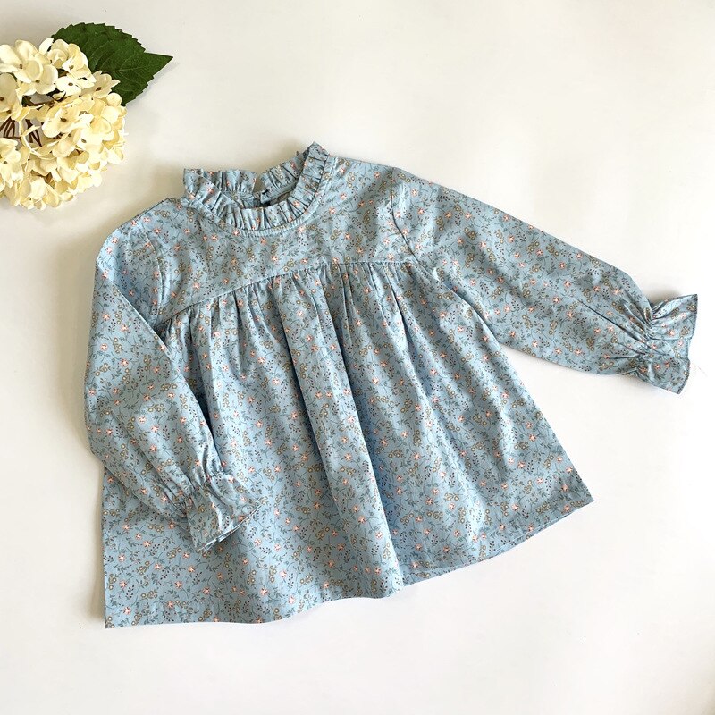 Kids Girl Blue Blouses Casual Shirts Spring Girls long sleeve shirts for Toddlers 2-7 Years Cotton Floral Blouses