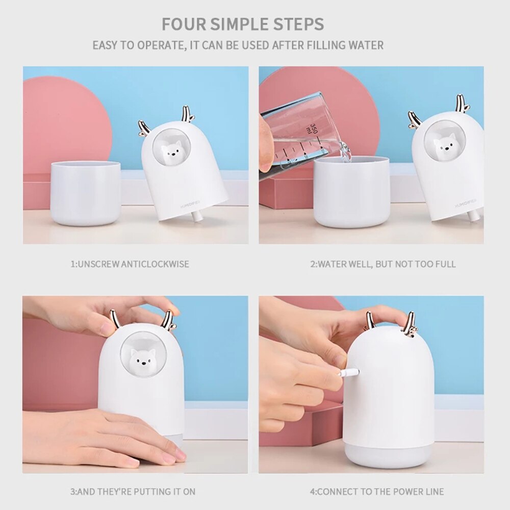 Electric Humidifier Aroma Air Diffuser Ultrasonic Air Humidifier Diffuser Cool Mist Maker For Home Essential Oil USB 300ml