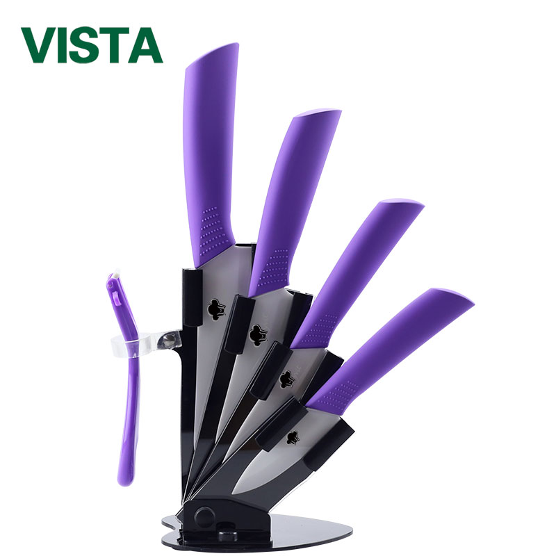 Köksknivar keramiska knivar tillbehörssats 3 " skärning 4 " verktyg 5 " skärning 6 " kockkniv+hållare+skalare vitt blad: Lila uppsättning