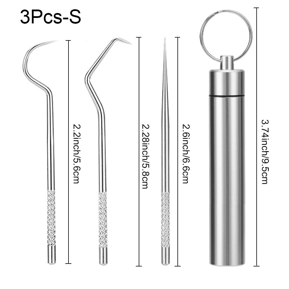 3/5Pcs/Set Portable Stainless Steel Toothpick Bag Set Reusable Toothpicks With Holder For Outdoor Picnics Camping Oral Care Tool: 3Pcs-S