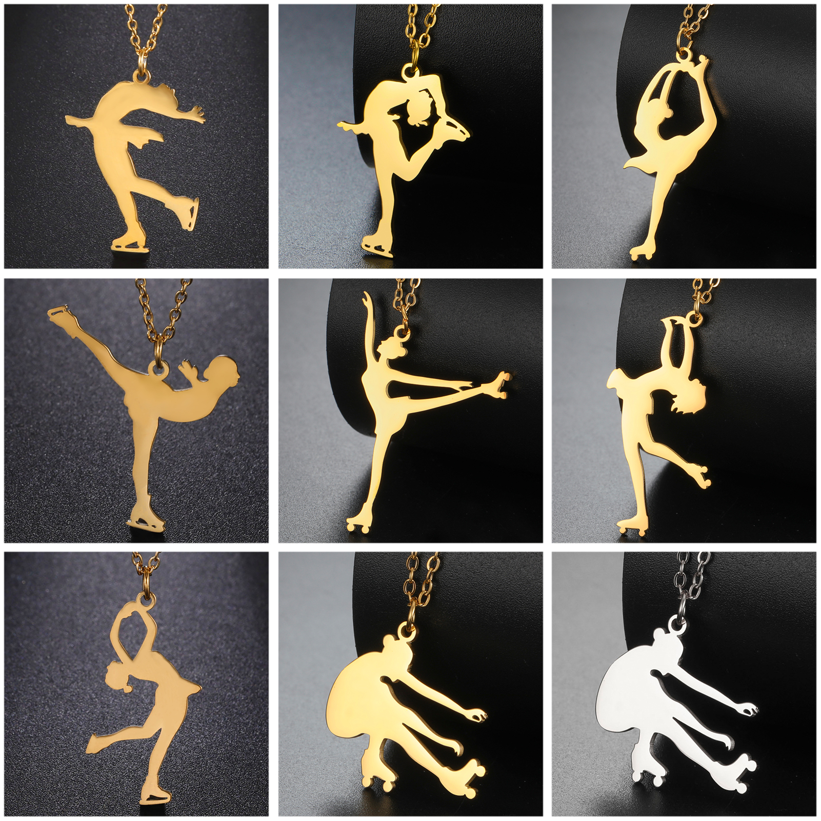 Unift Figure Ice Skater Necklace for Women Daughter Stainless Steel Roller Skating Sport Artistic Skating Girl Jewelry Trendy