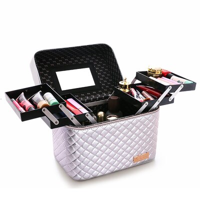 Kvinder stor kapacitet makeup arrangør toiletartikler kosmetik taske flerlags opbevaringsboks bærbar smuk kuffert: 1