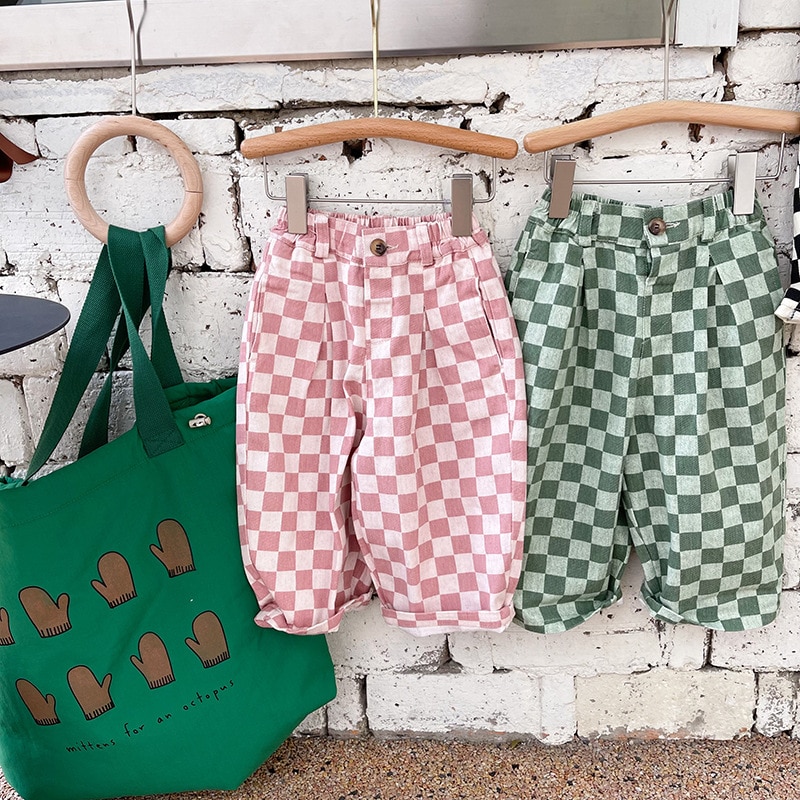 2022 Lente Koreaanse Stijl Unisex Kinderen Plaid Broek Losse Casual Peuters Kinderen Broek