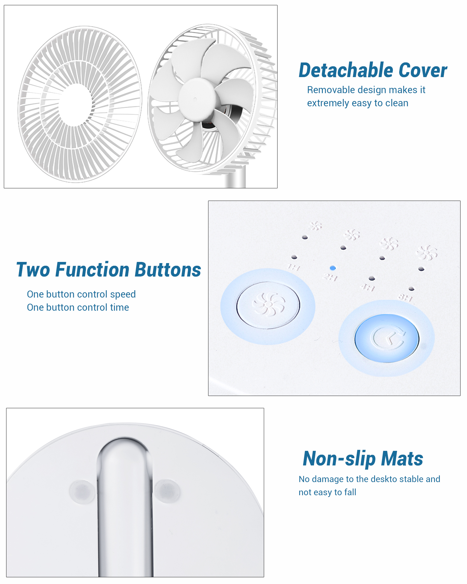 USB opvouwbare ventilator met 4 snelheden en timing, op batterijen werkende miniventilator voor slaapkamer, binnen of buiten, tafelventilator