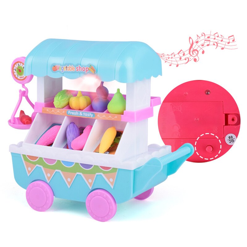 Coolplay Simulatie Mini Muziek Groente Winkelwagen Kinderen Speelhuis Trolleys Speelgoed Mini Trolleys Fruit Groente Kookgerei