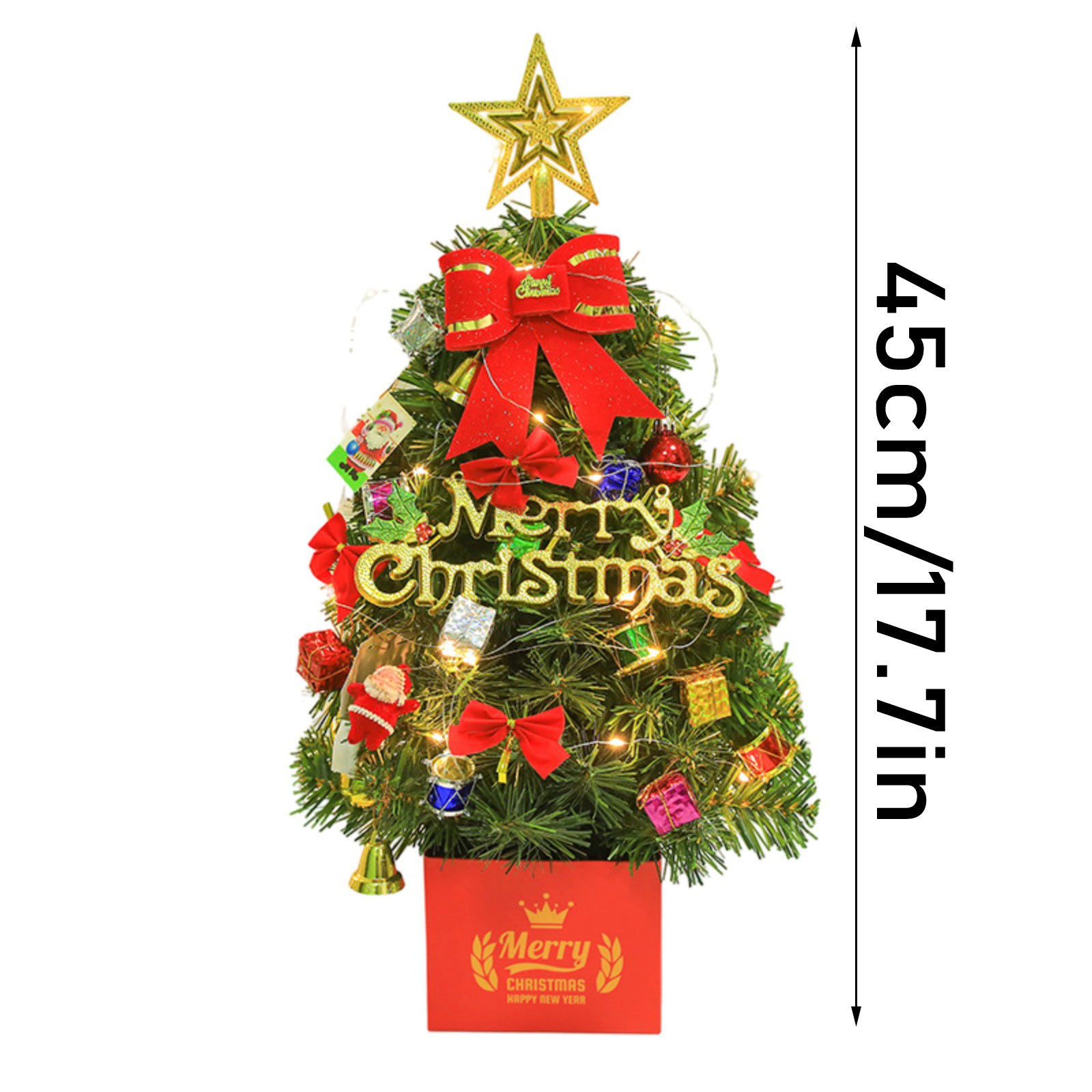 Glædelig jul 45cm mini juletræspynt gør-det-selv-pakke juledekoration lysende udstillingsvindue skrivebordspynt lille indpakning