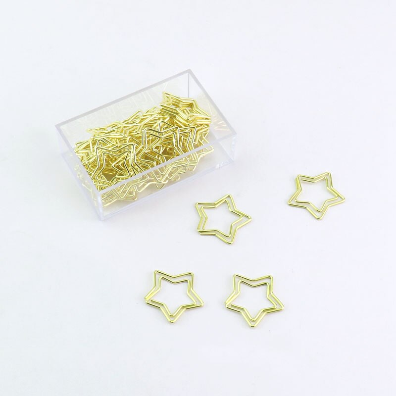 TUTU 20PCS/LOT star Shape Paper Clipsgreen pink Color Funny Kawaii Bookmark Office School Stationery Marking Clips H0028: gold