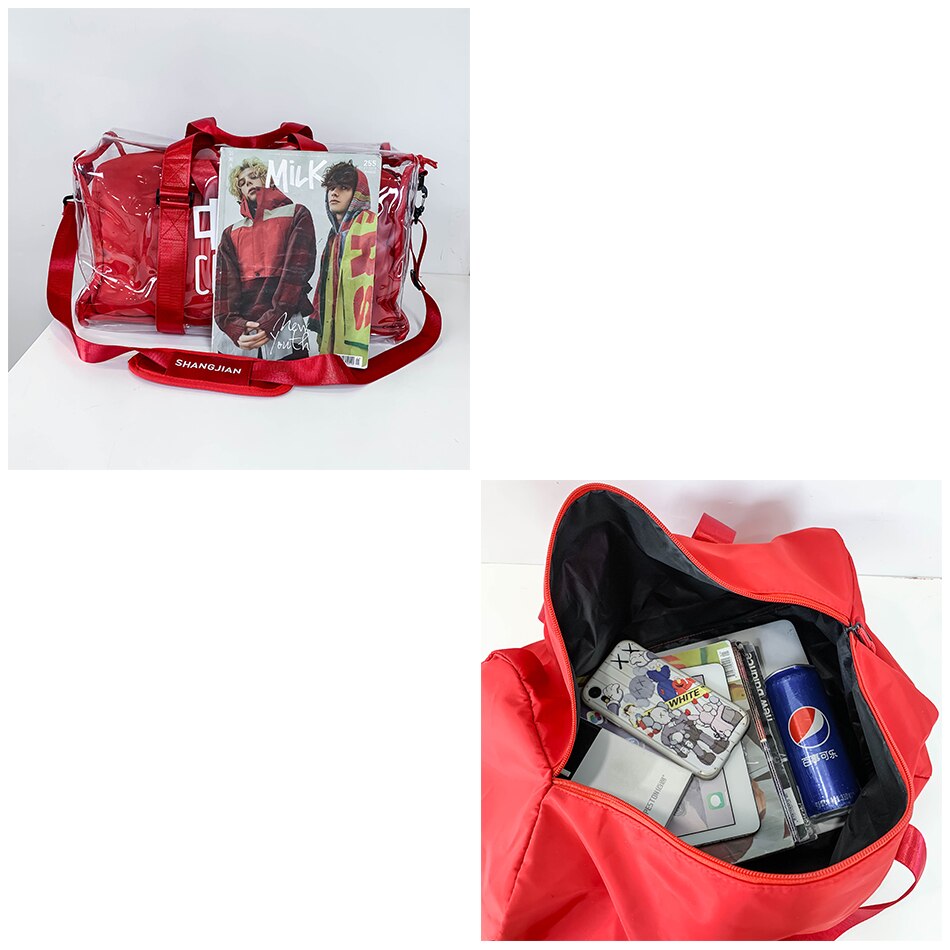 Bolsos de viaje juveniles de tendencia para hombre, bolsa transparente de tela de PVC, impermeable, Unisex, para el gimnasio y el fin de semana