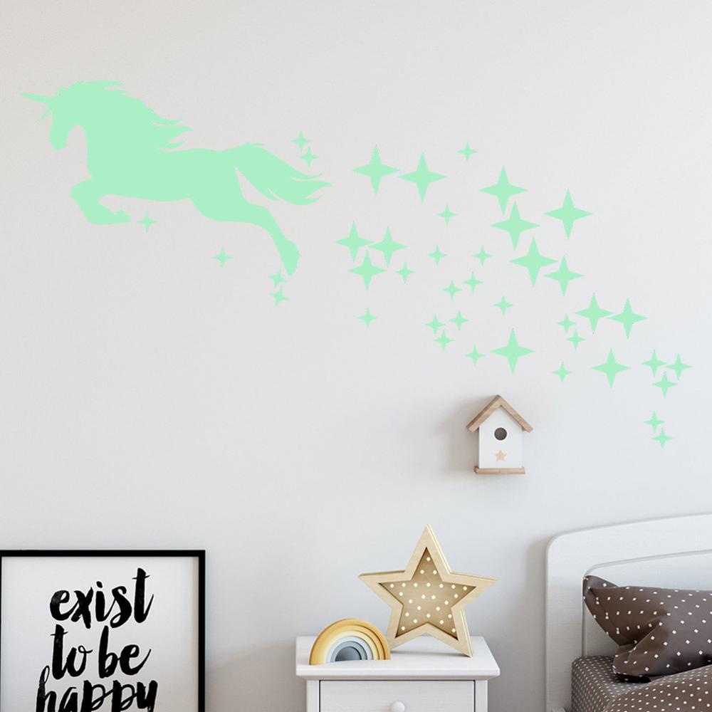 Lichtgevende Stickers Cartoon Eenhoorn Paard Ster Patroon Creatieve Gesneden Fluorescerende Sticker Glow In The Dark Speelgoed