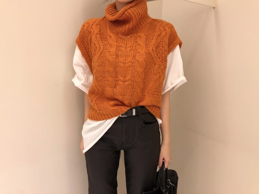 Coltrui Lente Herfst Trui Mouwloze Gebreide Jumpers Womens Vest Truien Casual Losse Truien Tops T07002R: Orange