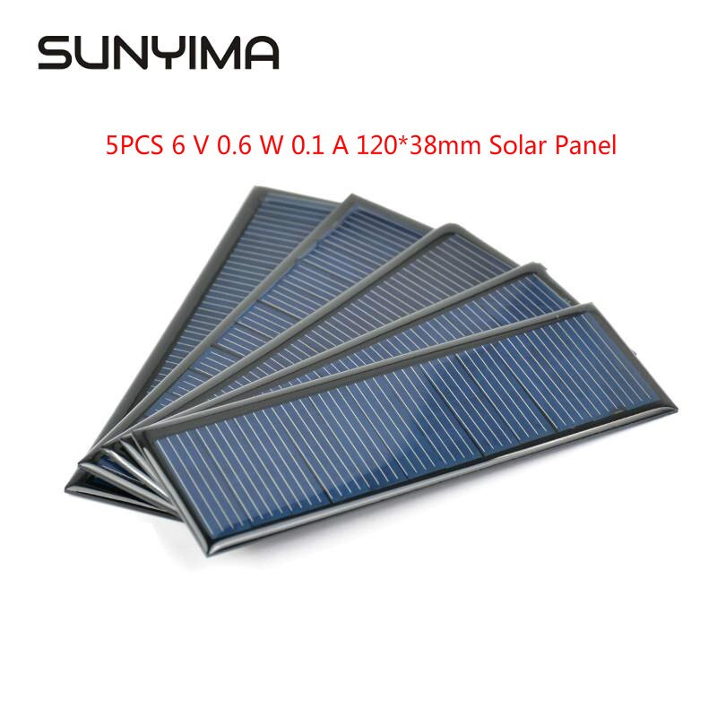 SUNYIMA 5Pcs 6 V 0.6 W 0.1 A 120*38mm Poycrystalline Silicon Epoxy Solar Panels for DIY Solar Cells Lamp light Charger