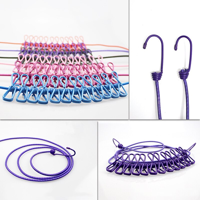 180Cm Droogrek Voor Kleding Doek Hangers Draagbare Reizen Waslijn Multifunctionele Lijn Met 12 Clips Staal Kleding Lijn Pinnen