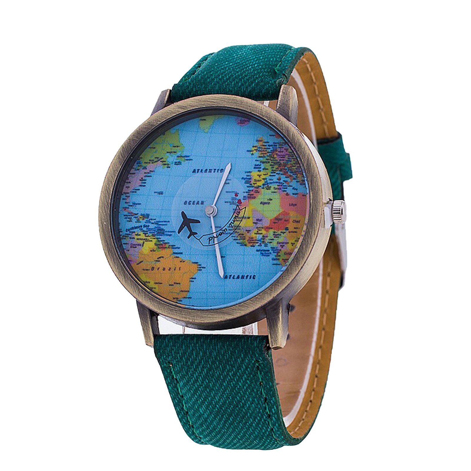 Retro Unisex Horloges Vliegtuig Kaart Horloge Creatieve Vrouwen En Mannen Quartz Horloge Klok: Green