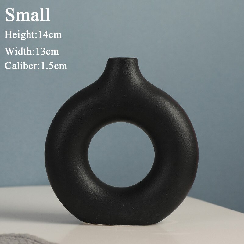 Jarrón de cerámica hueco Circular nórdico, maceta de donas, accesorios de decoración del hogar, oficina, escritorio, sala de estar, de decoración Interior: Style B S