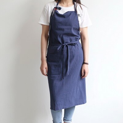 Aprons Simple Washed Cotton Korean Style Uniform Unisex Adult Aprons for Woman Men's Male Lady's Kitchen Cooking Pinafores: Navy