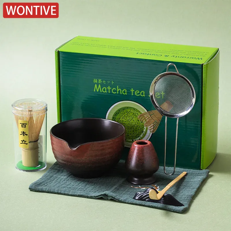 Ensemble de fabrication de Matcha japonais, brosse Matcha en bambou, bol Matcha exquis, boîte avec fouet, outils à thé somptueux, grands , 1 à 7 pièces