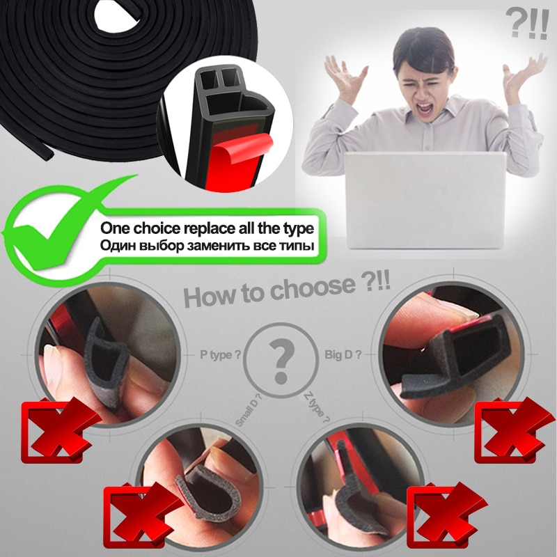 Seametal Car Door Sealing Strip sound insulation Car styling Sticker Rubber Seal Strips Adhesive Auto Edge Trim Noise Insulation