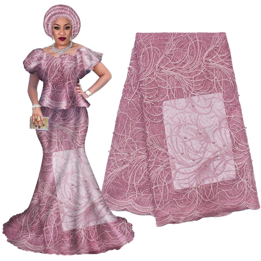 African Lace Fabric French Tulle Lace Fabric Handmade Beaded Stone Nigerian Wedding Fabric 5 Yards