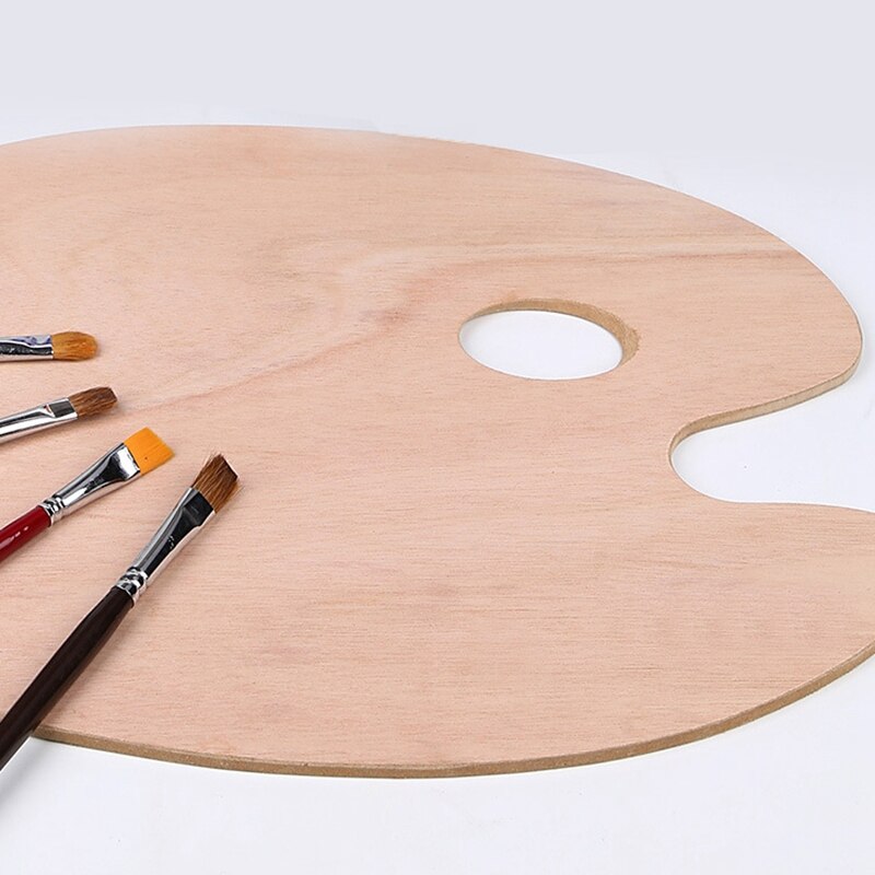 40x30Cm Wooden Oil Painting Palette Wood Oval Pigment Paint Plate Gouache Acrylic Drawing Art Supplie for Student Kids