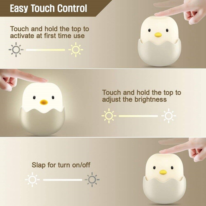 Silikone ægskal kyllingetumbler silikone klapper varmt lys natlys ledet opladning intelligent sensor lys børns seng