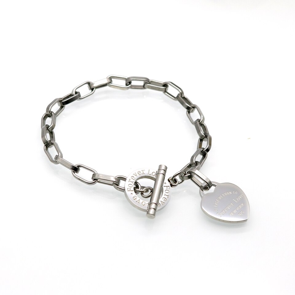 Gorący klasyczny ze stali nierdzewnej złoty kolor bransoletki i Bangles hurtownia biżuterii grzywny podwójne brzoskwiniowe serce bransoletki miłości kobiet: Square Chain Silver