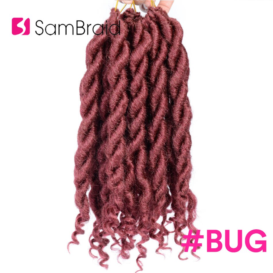 SAMBRAID Goddness Faux Locs Curly Crochet Hair Extensions 12 Inch 100G/pack Synthetic Twist Hair Soft Lock Braids For Women: #Burgundy / 6Pcs/Lot