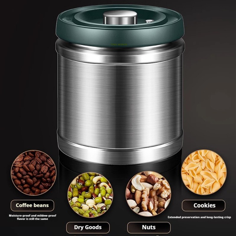 304 Stainless Steel Vacuum Food Grade Coffee Bean Sealed Jar Storage Containers for Grain, Snack, Sugar, Tea Kitchen Items